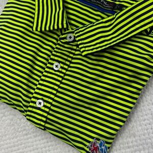 RLX Ralph Lauren Golf Polo Shirt Mens Large Striped Embroidered Logo Neon‎